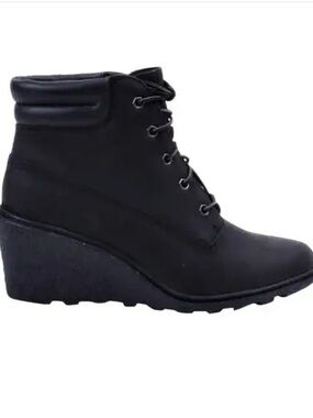 Timberland Black Wedge Lace-Up Ankle Boot
